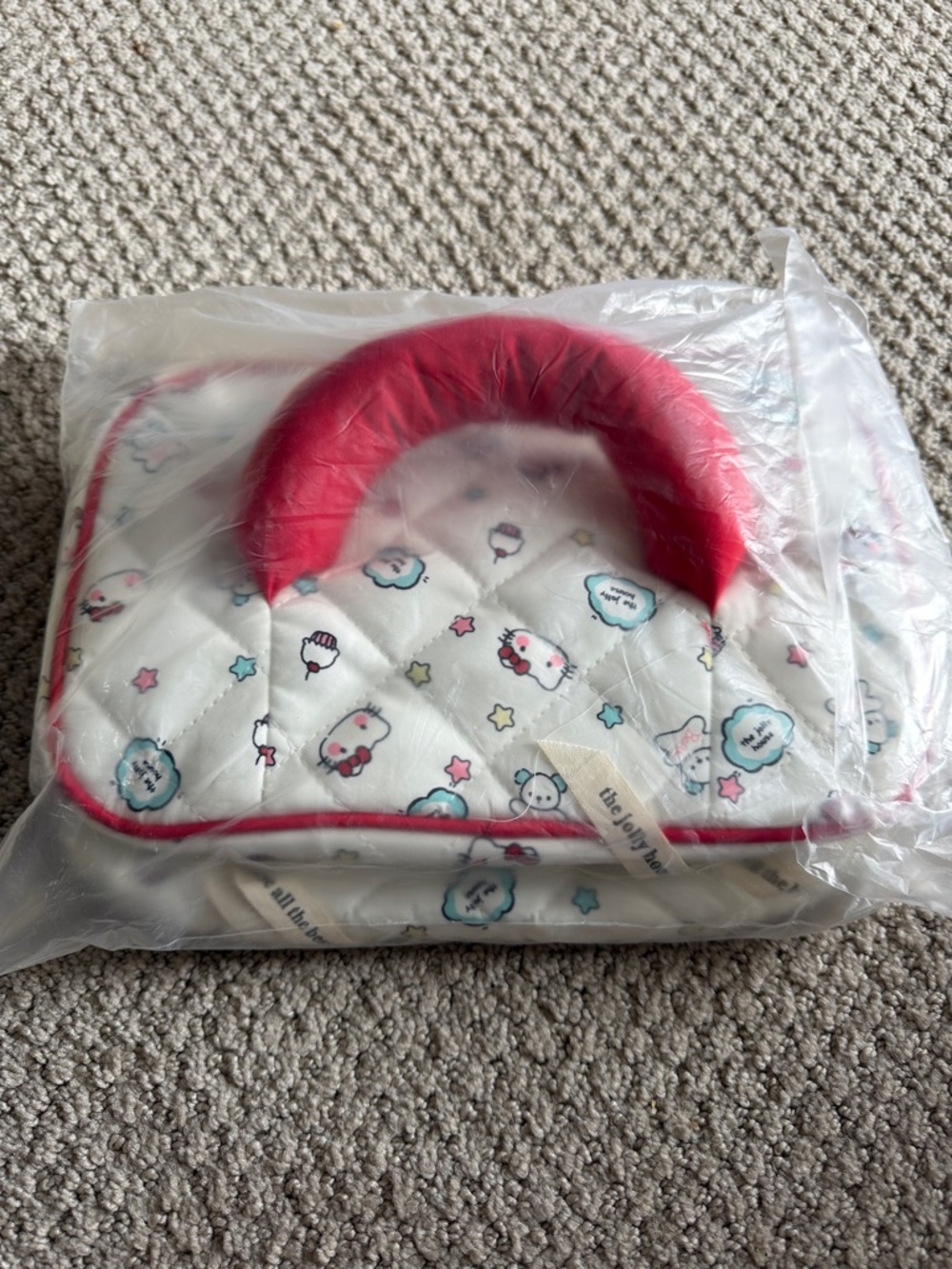 White Quilted Hello Kitty Print Makeup Bag with Handle